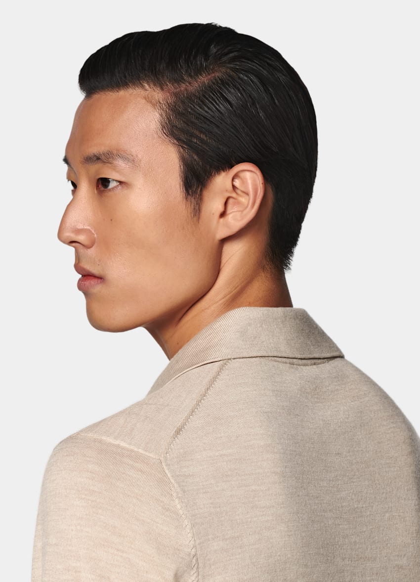 Sand Merino Long Sleeve Polo Cardigan