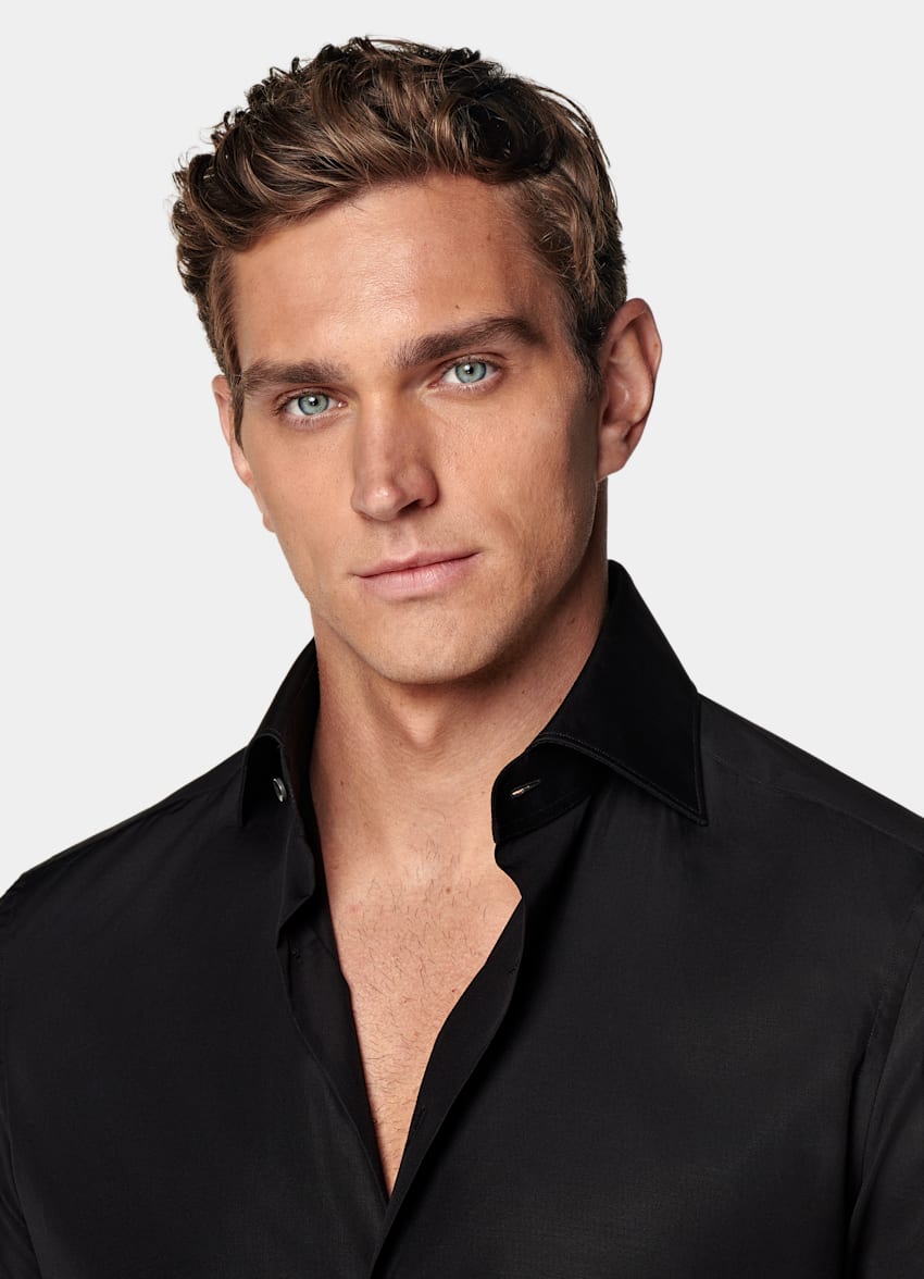 Black Poplin Tailored Fit Shirt