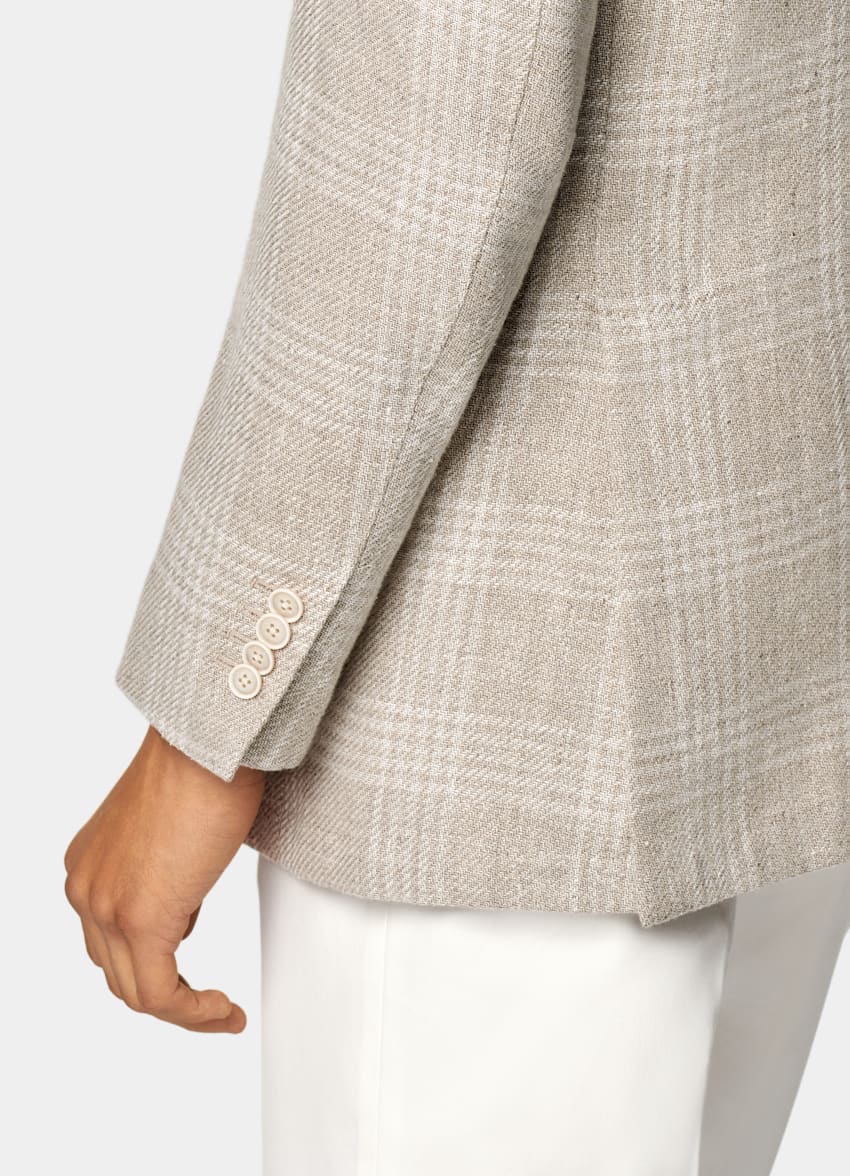 Sand Checked Relaxed Fit Roma Blazer