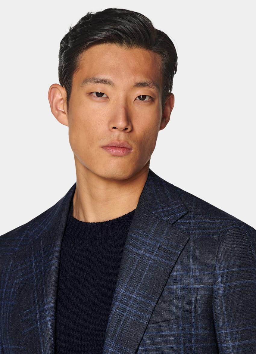 Navy Checked Tailored Fit Havana Blazer