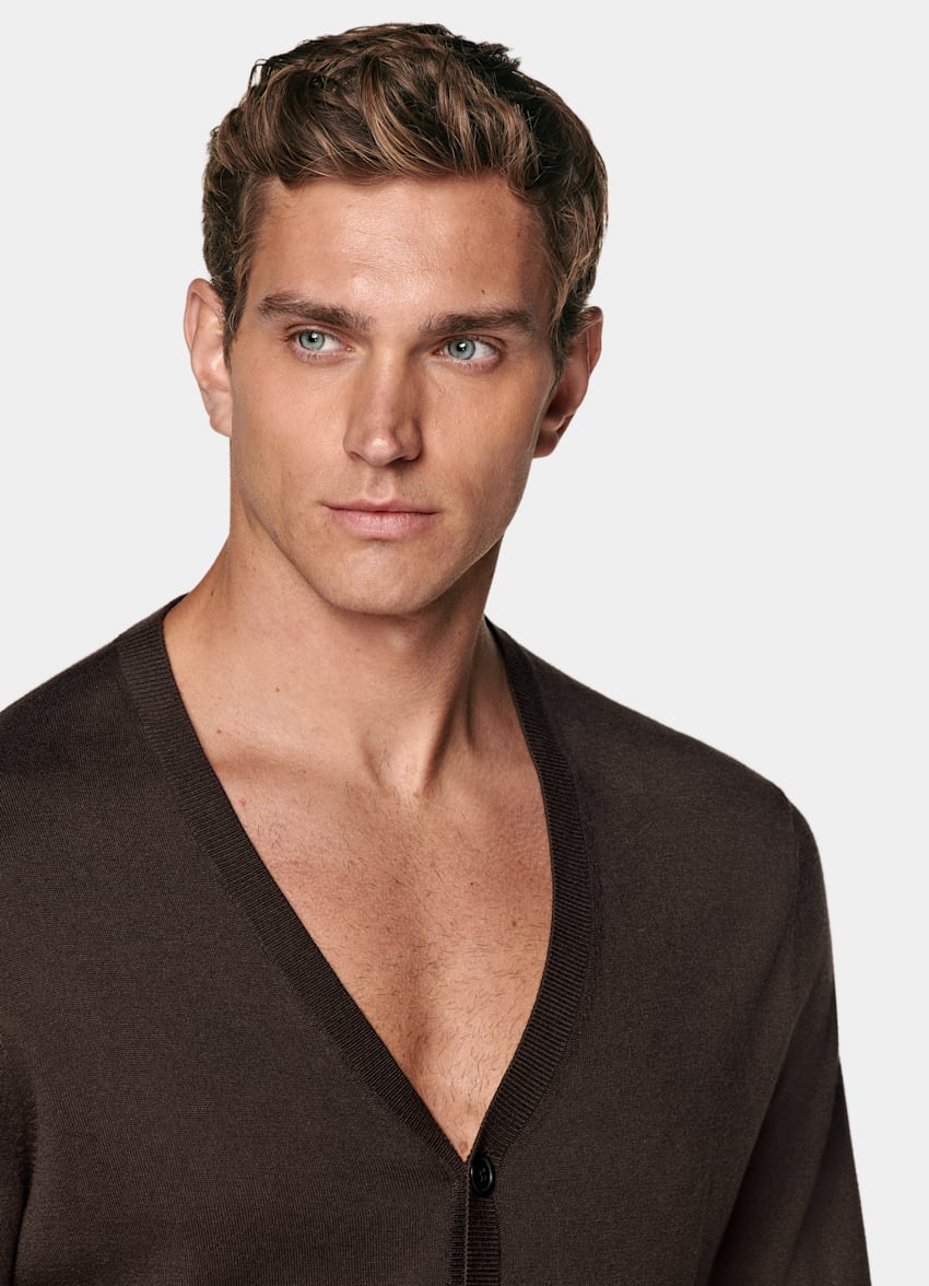 Mid Brown V-Neck Cardigan