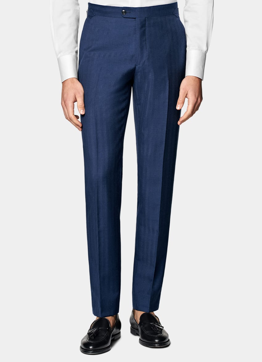 Mid Blue Herringbone Perennial Tailored Fit Havana Suit