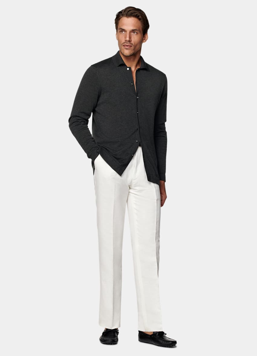 Dark Grey Long Sleeve Polo Cardigan