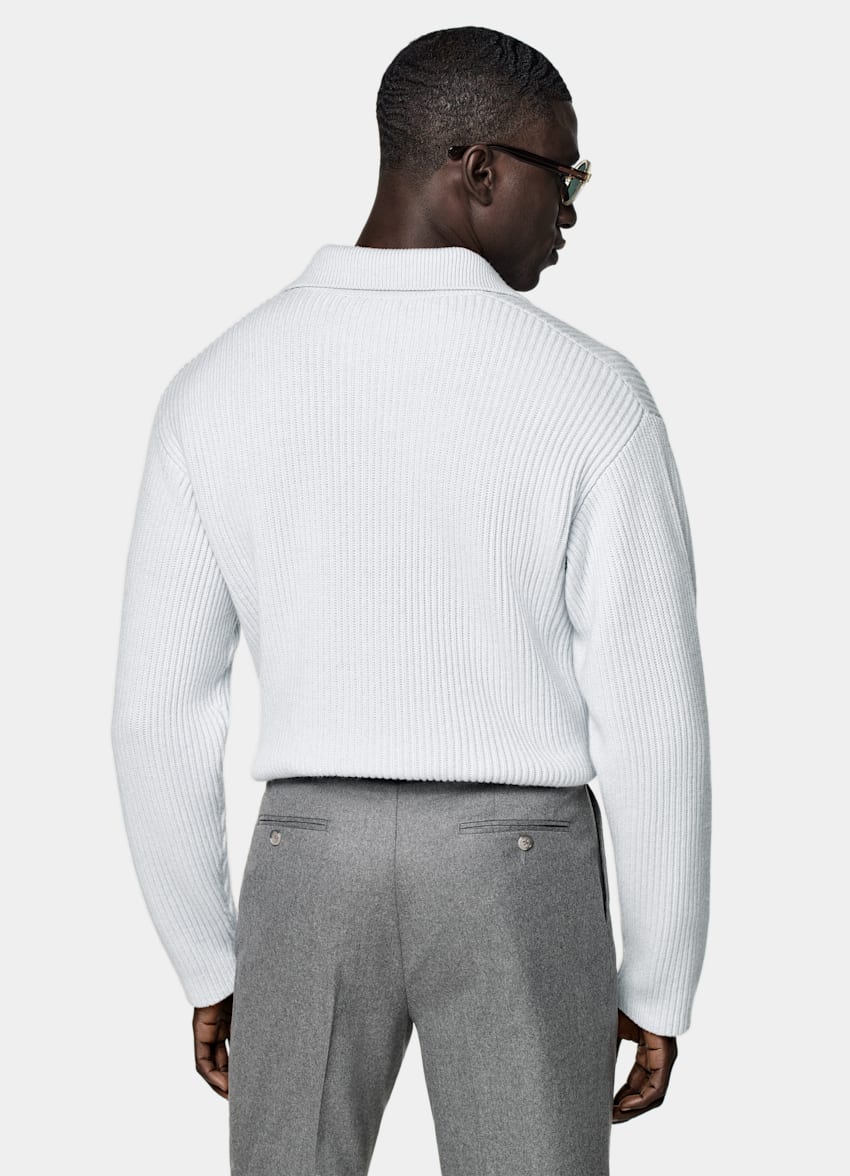Light Blue Ribbed Long Sleeve Buttonless Polo