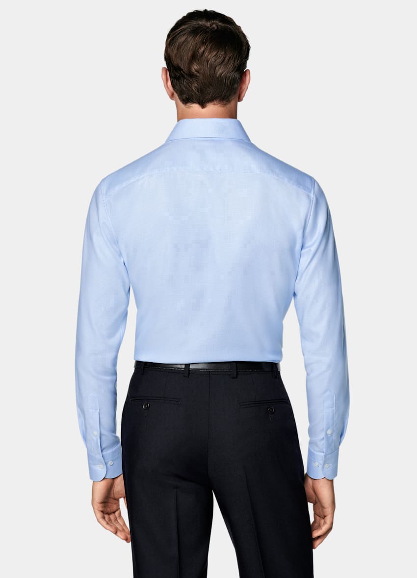 Light Blue Houndstooth Houndstooth Tailored Fit Shirt
