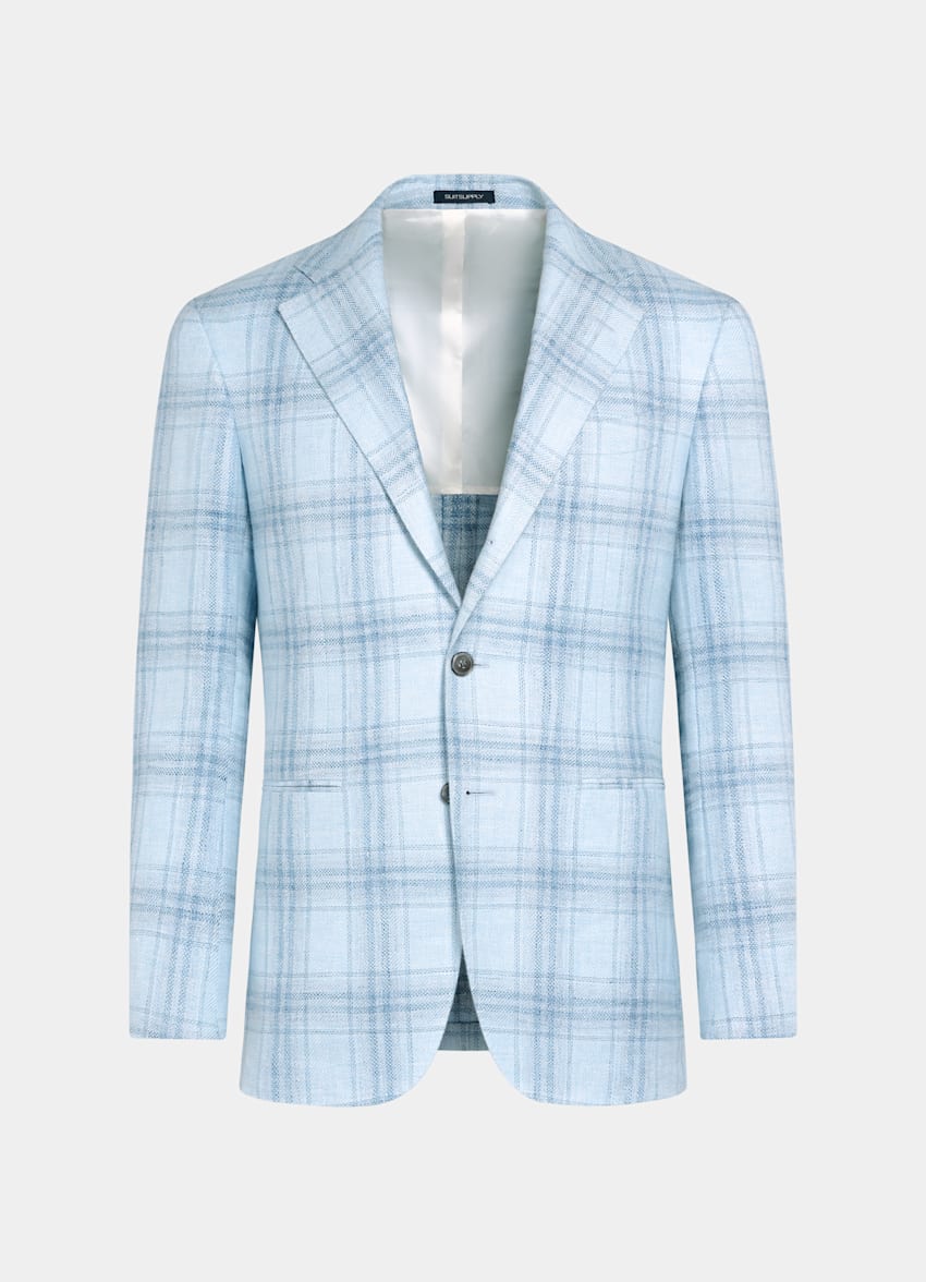 Light Blue Checked Tailored Fit Havana Blazer