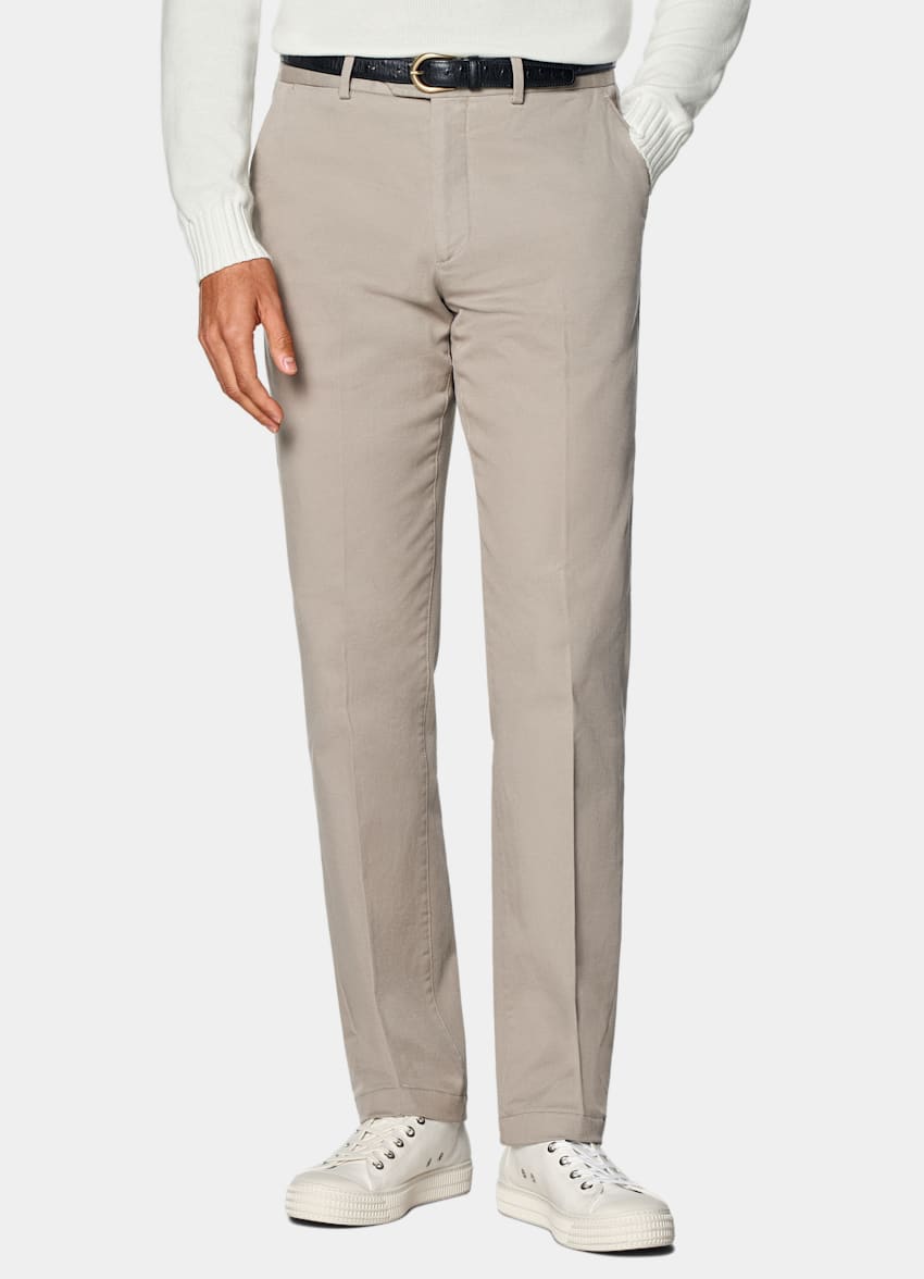Taupe Slim Leg Straight Chinos