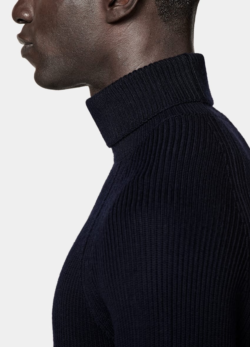Navy Merino Ribbed Turtleneck