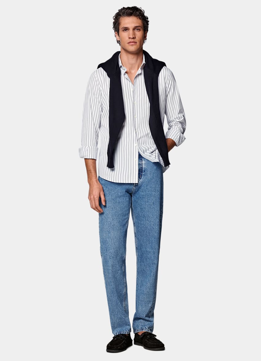 Navy Striped Slim Fit Shirt