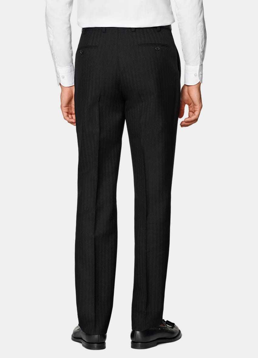 Black Herringbone Tailored Fit Milano Suit