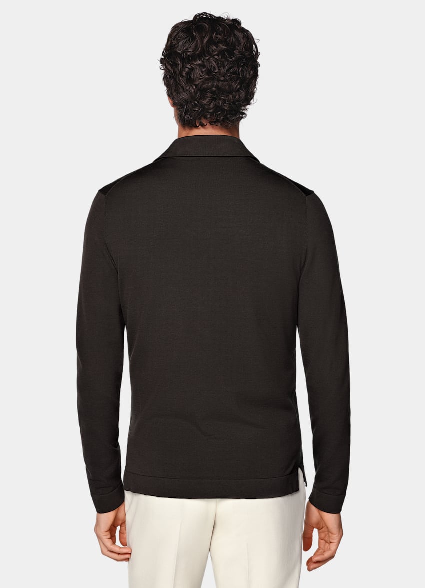 Dark Brown Long Sleeve Polo Cardigan