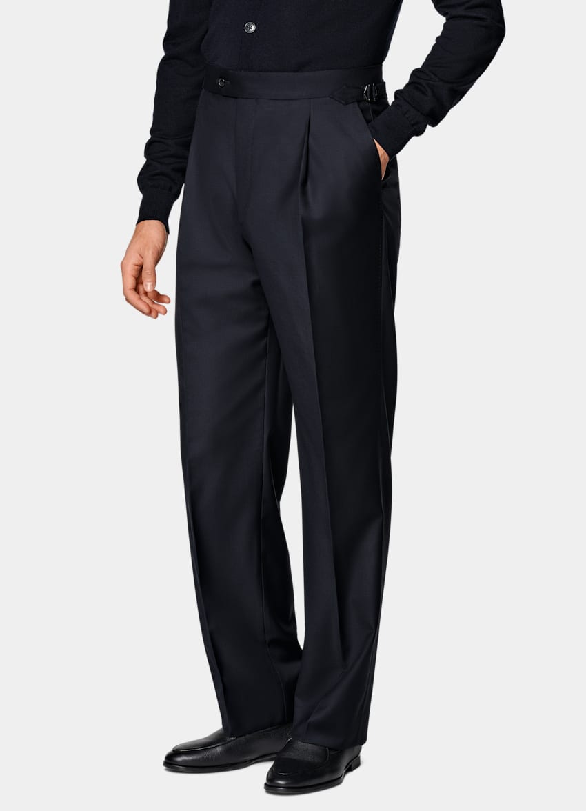 Navy Wide Leg Straight Pants