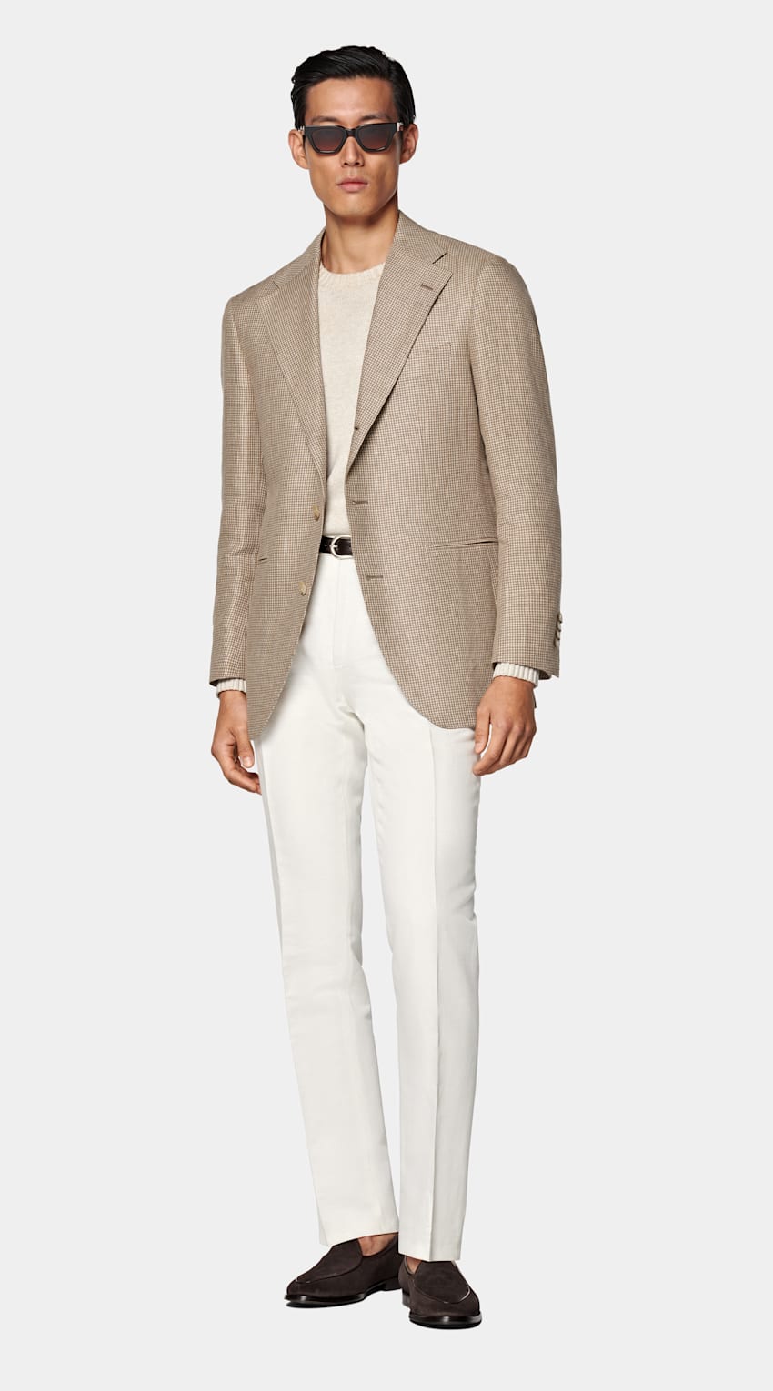 Mid Brown Houndstooth Relaxed Fit Roma Blazer
