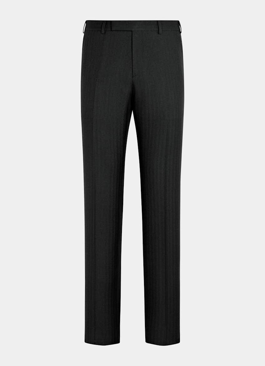 Black Herringbone Tailored Fit Milano Suit