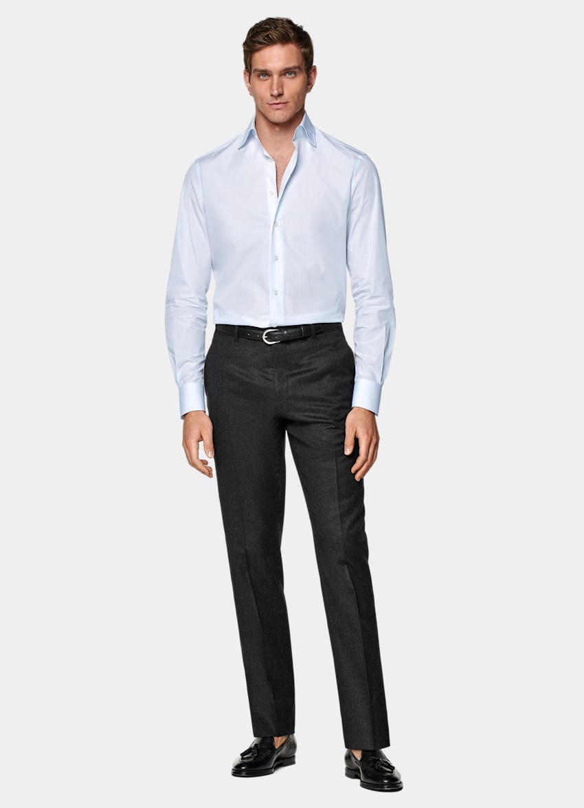 Light Blue Striped Poplin Tailored Fit Shirt