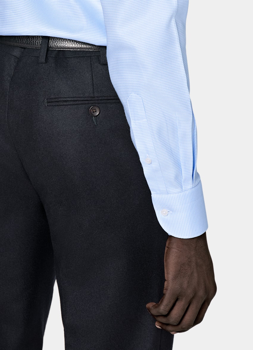 Light Blue Houndstooth Twill Slim Fit Shirt