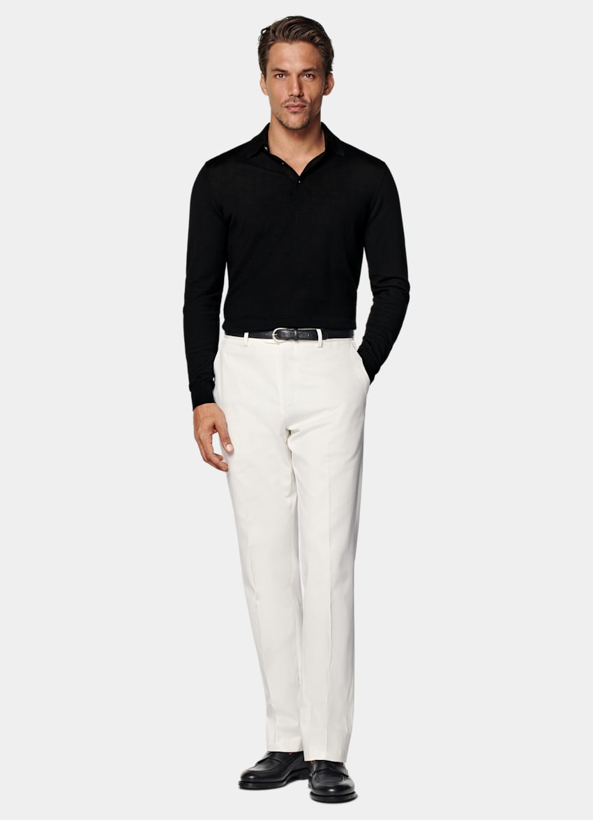 Black Merino Long Sleeve Polo