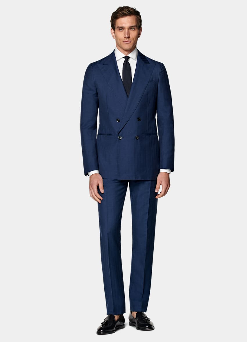 Mid Blue Herringbone Perennial Tailored Fit Havana Suit