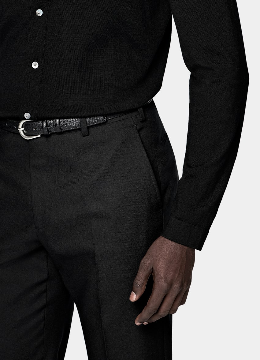 Black Merino Long Sleeve Polo Cardigan