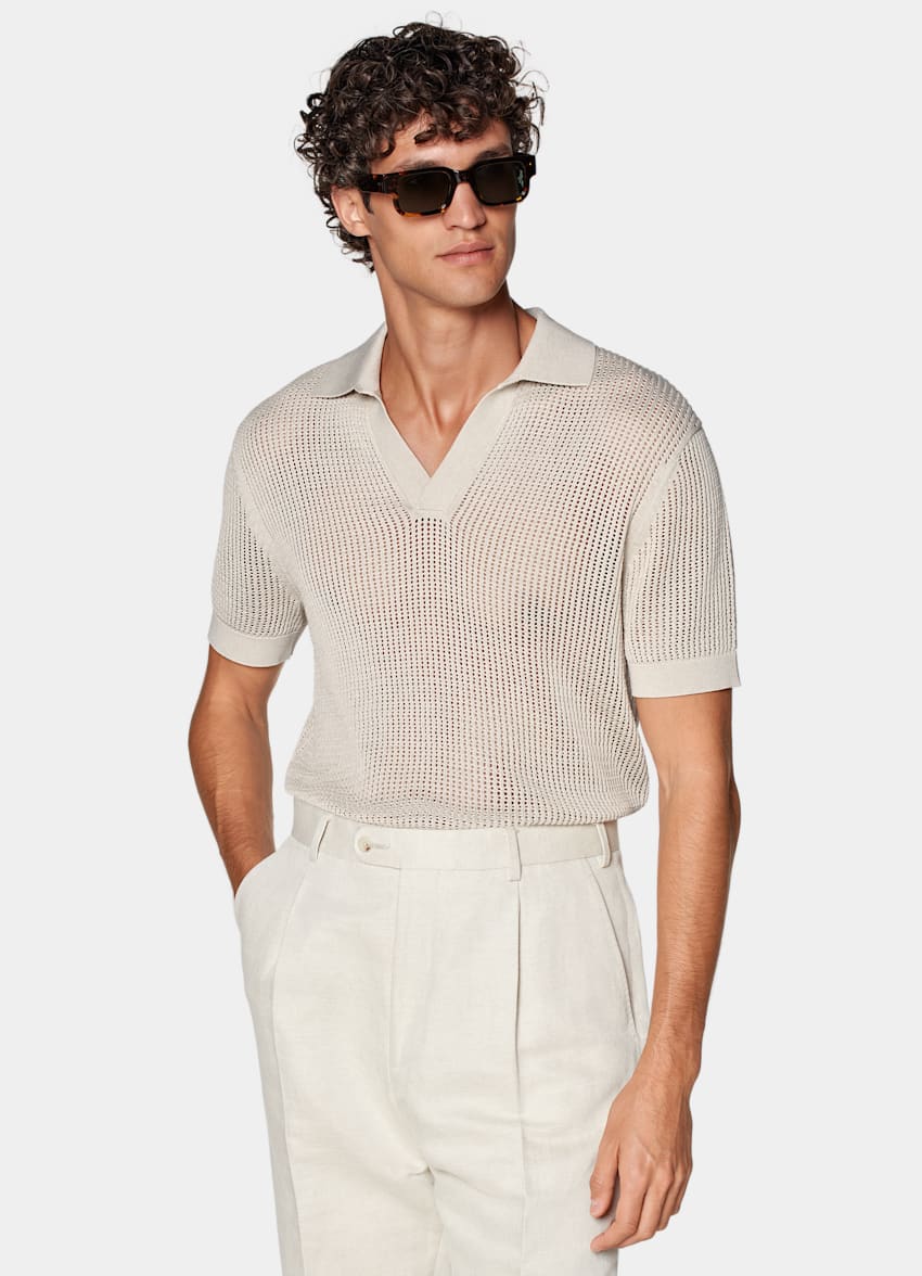 Sand Crochet Buttonless Polo