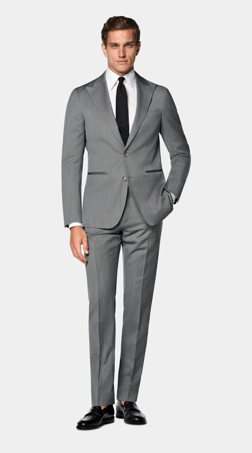 Mid Grey Herringbone Perennial Tailored Fit Havana Suit