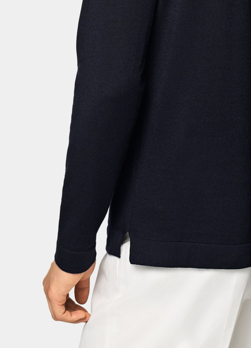 Navy Merino Long Sleeve Polo Cardigan