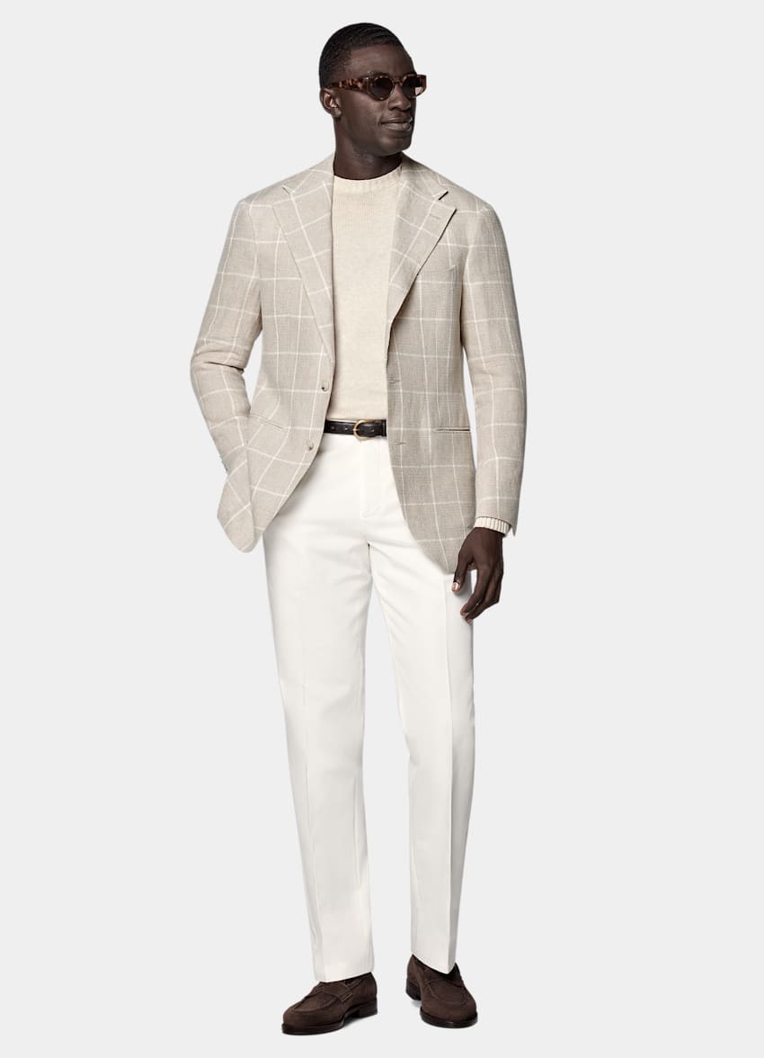 Light Taupe Checked Relaxed Fit Roma Blazer