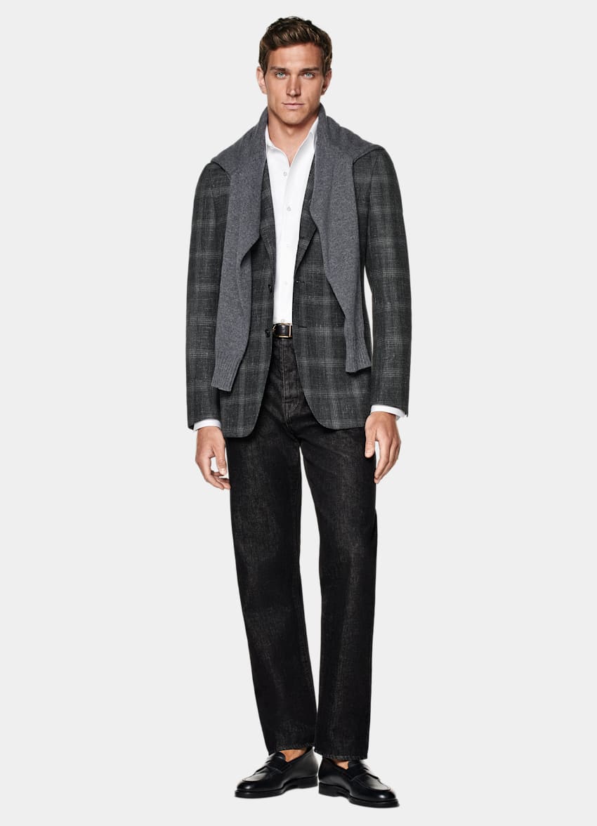 Grey Checked Tailored Fit Havana Blazer