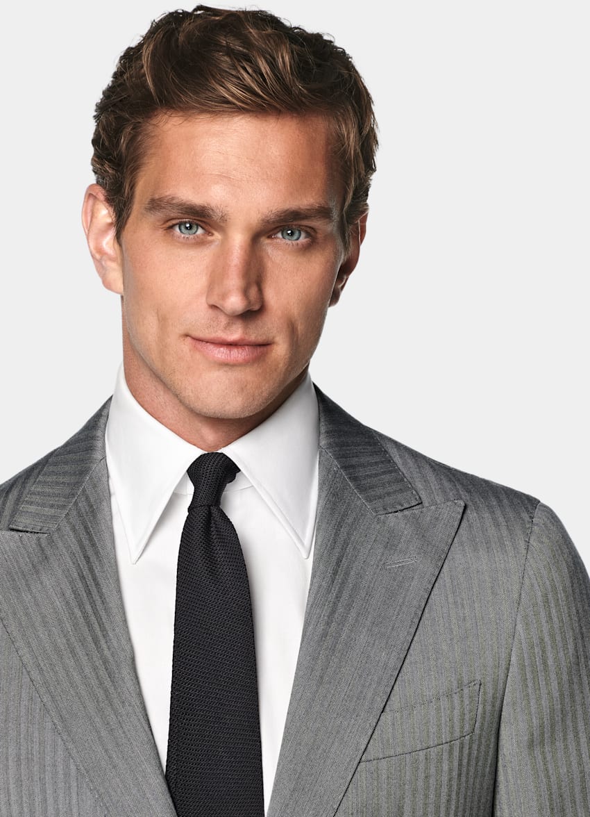 Mid Grey Herringbone Perennial Tailored Fit Havana Suit