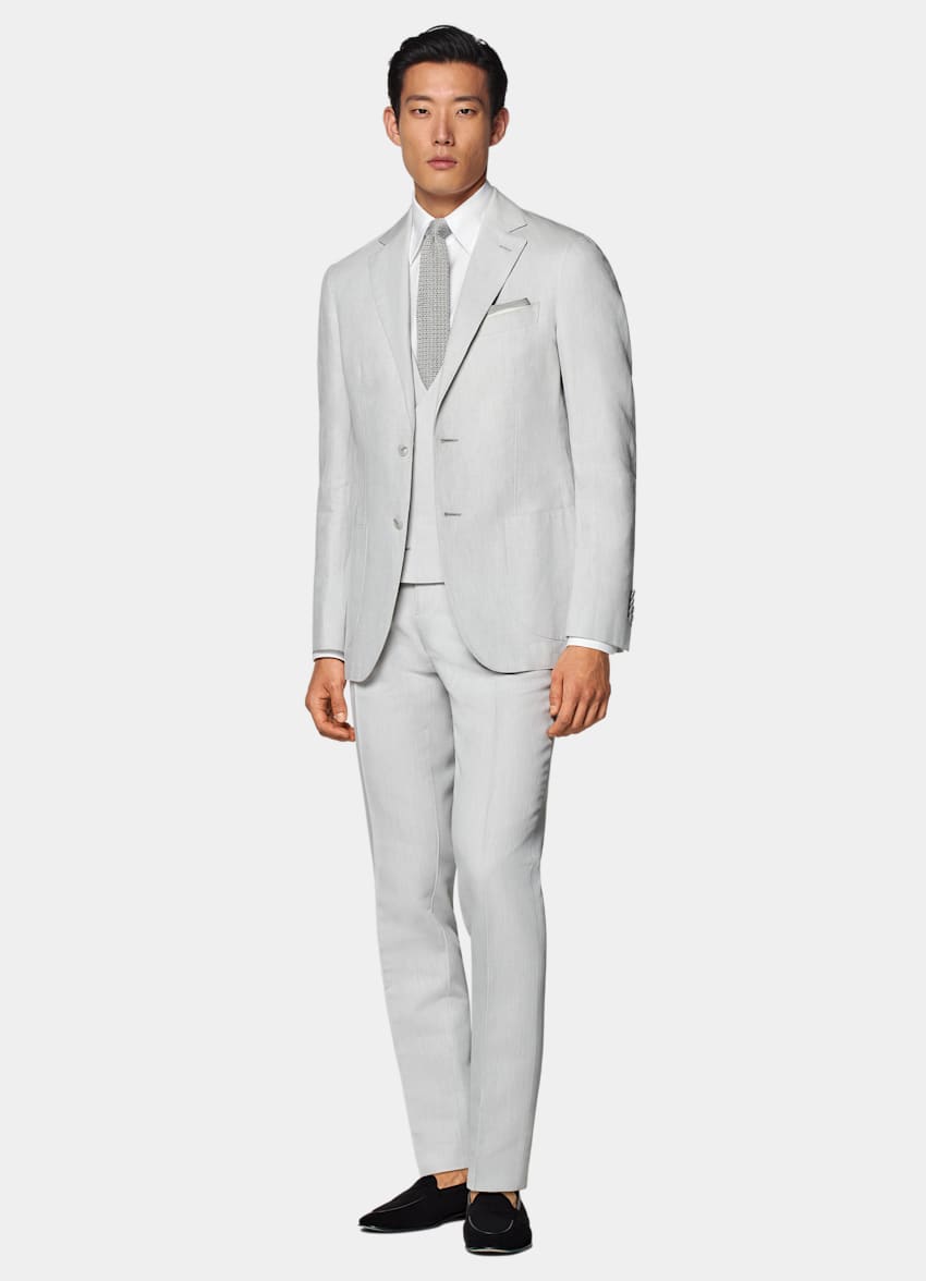 Light Grey Three-Piece Tailored Fit Havana Suit