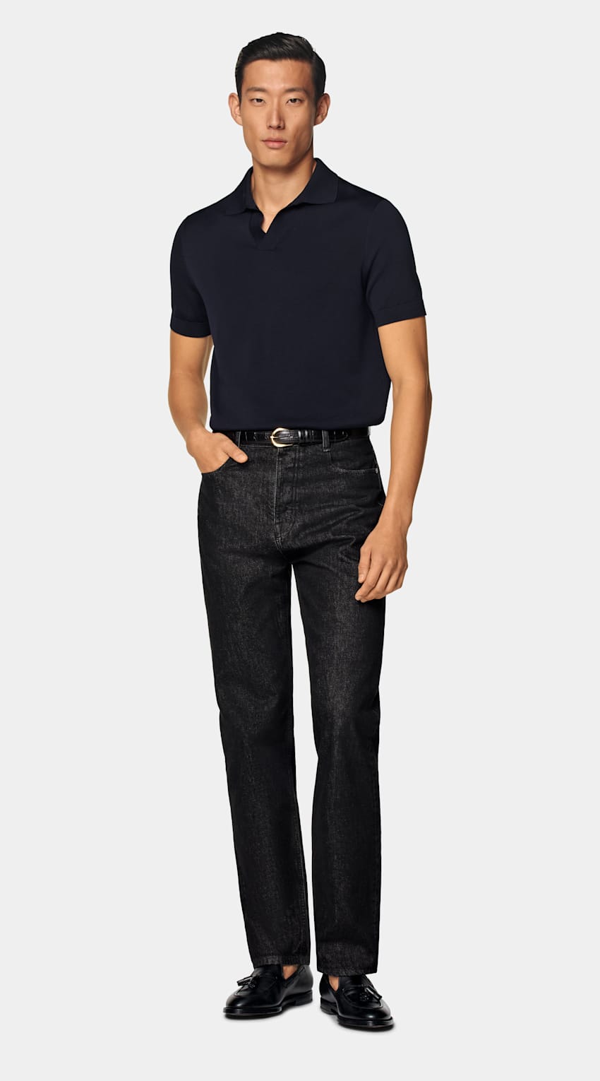 Navy Buttonless Polo