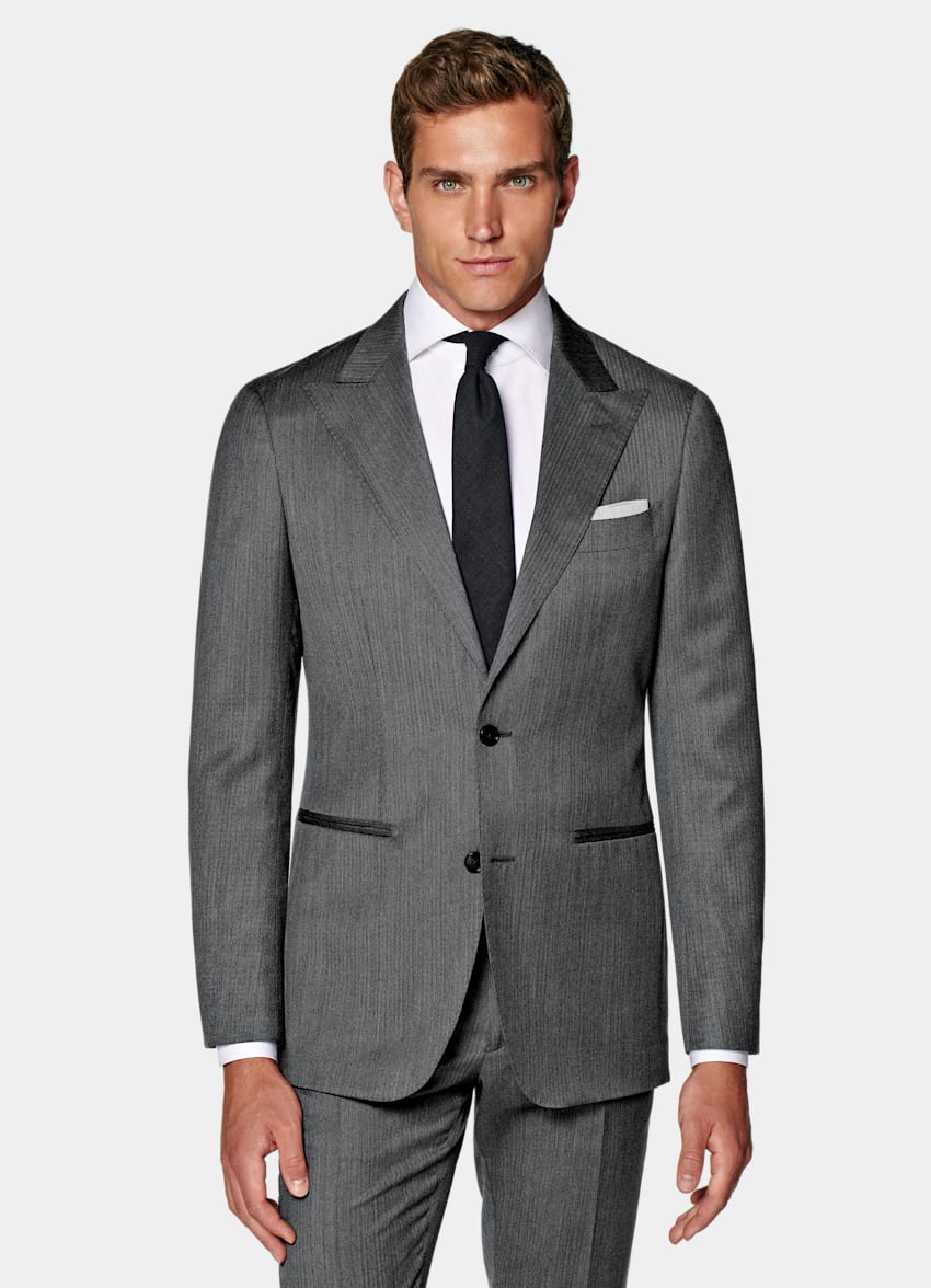 Dark Grey Herringbone Perennial Tailored Fit Havana Suit