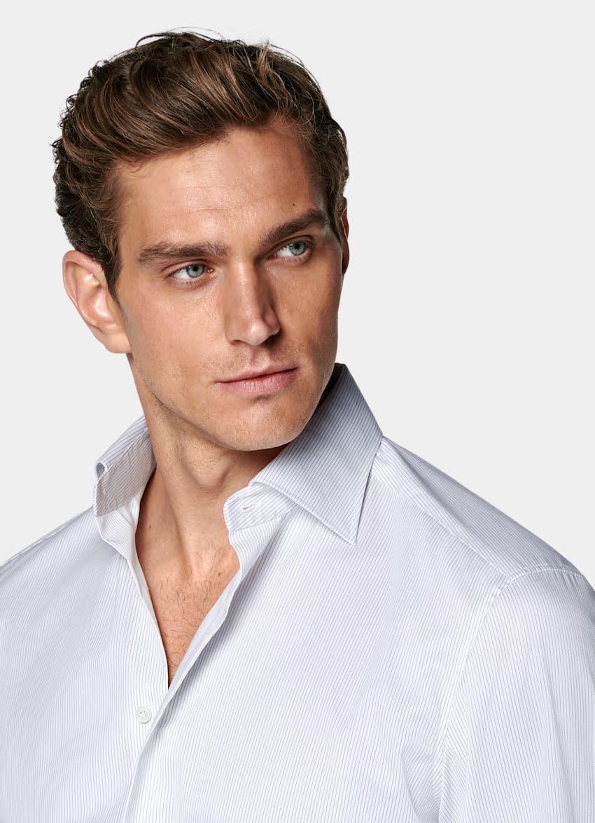 White Striped Twill Tailored Fit Shirt