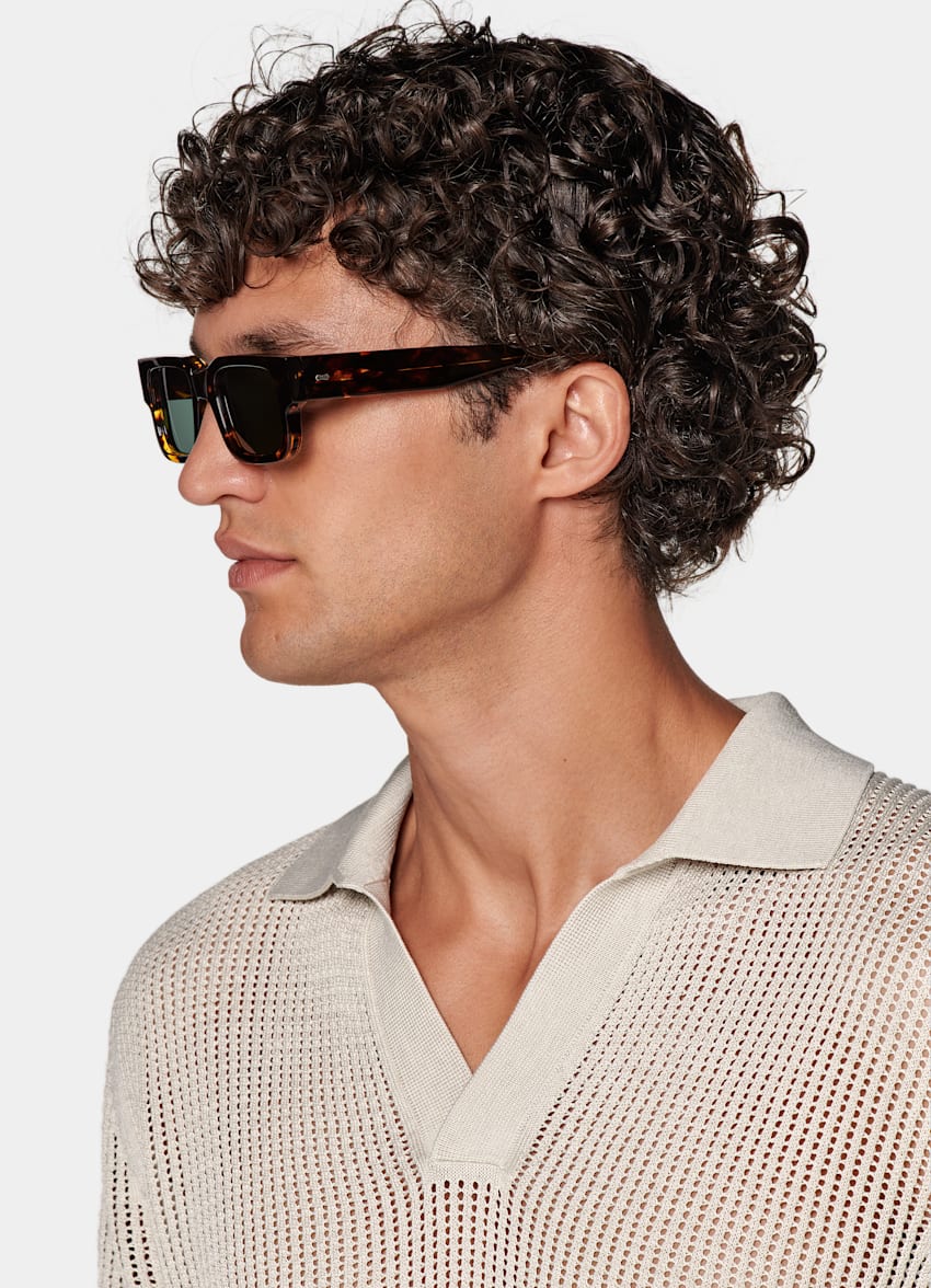 Sand Crochet Buttonless Polo