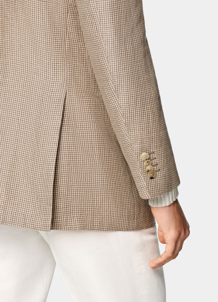 Mid Brown Houndstooth Relaxed Fit Roma Blazer