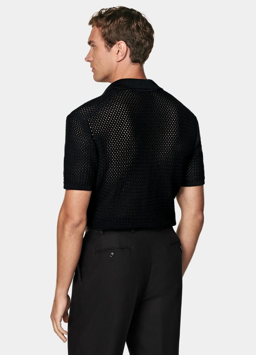 Black Crochet Buttonless Polo