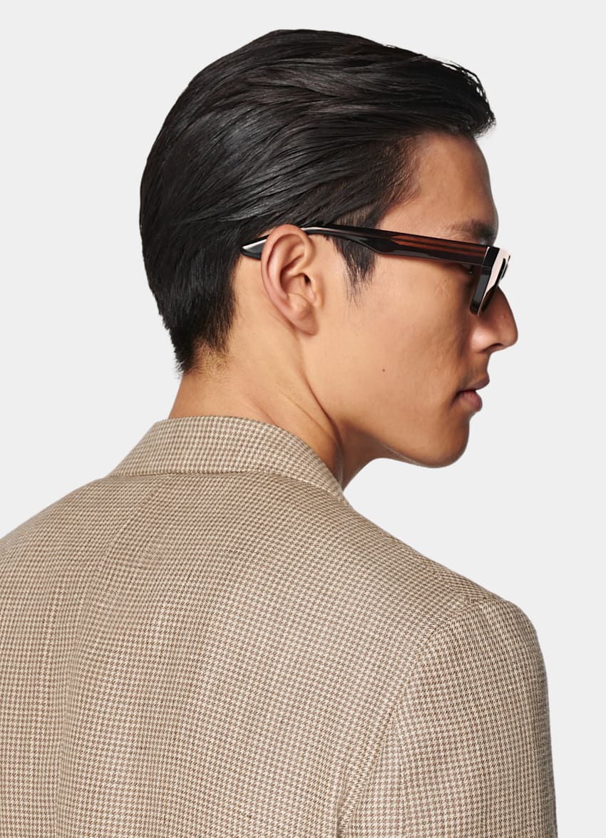 Mid Brown Houndstooth Relaxed Fit Roma Blazer