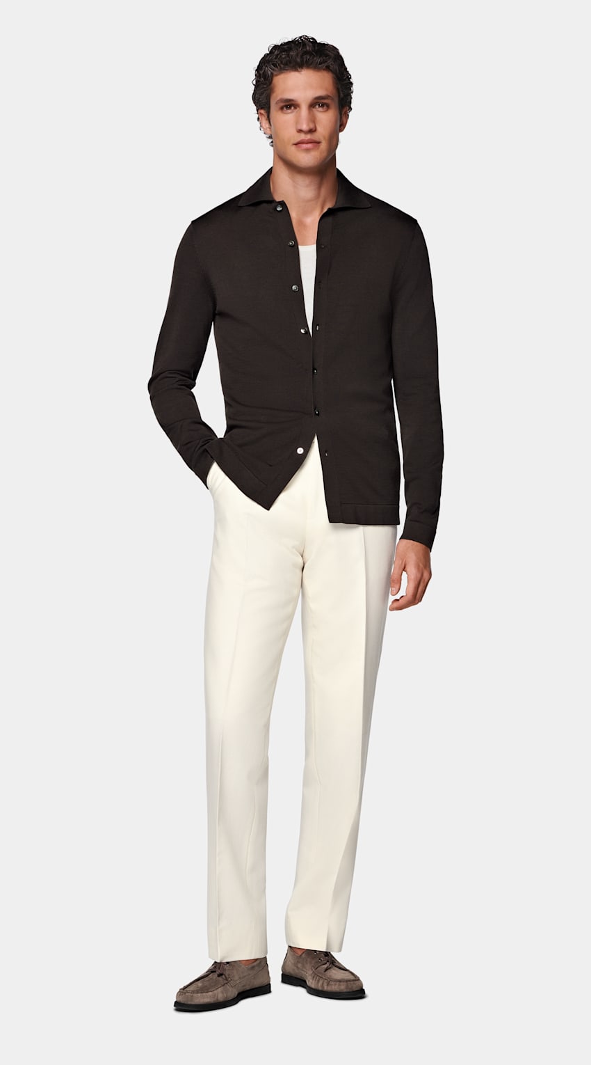 Dark Brown Long Sleeve Polo Cardigan