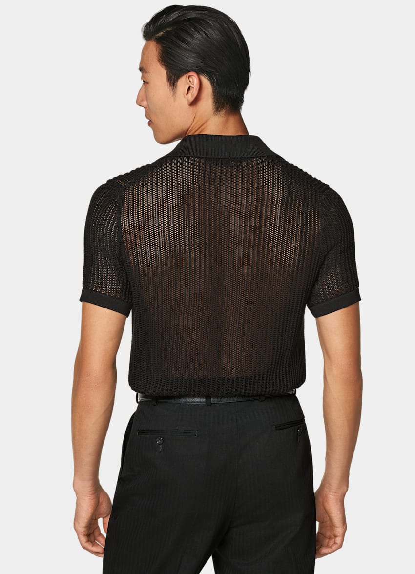 Black Crochet Polo Cardigan