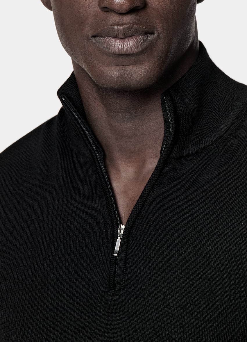 Black Merino Half Zip