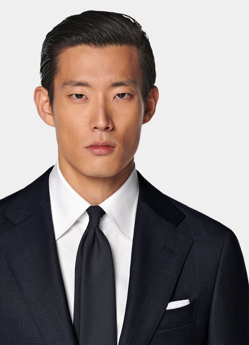 Navy Checked Tailored Fit Havana Suit