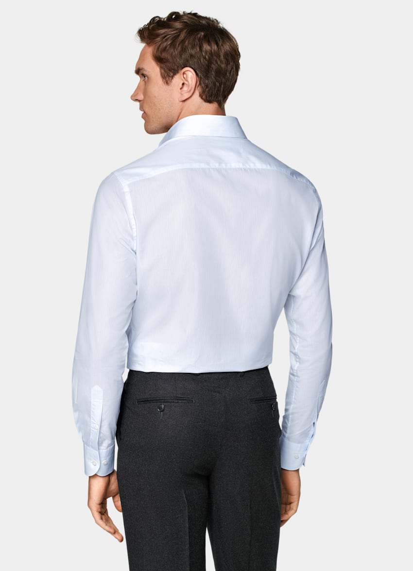 Light Blue Striped Poplin Tailored Fit Shirt