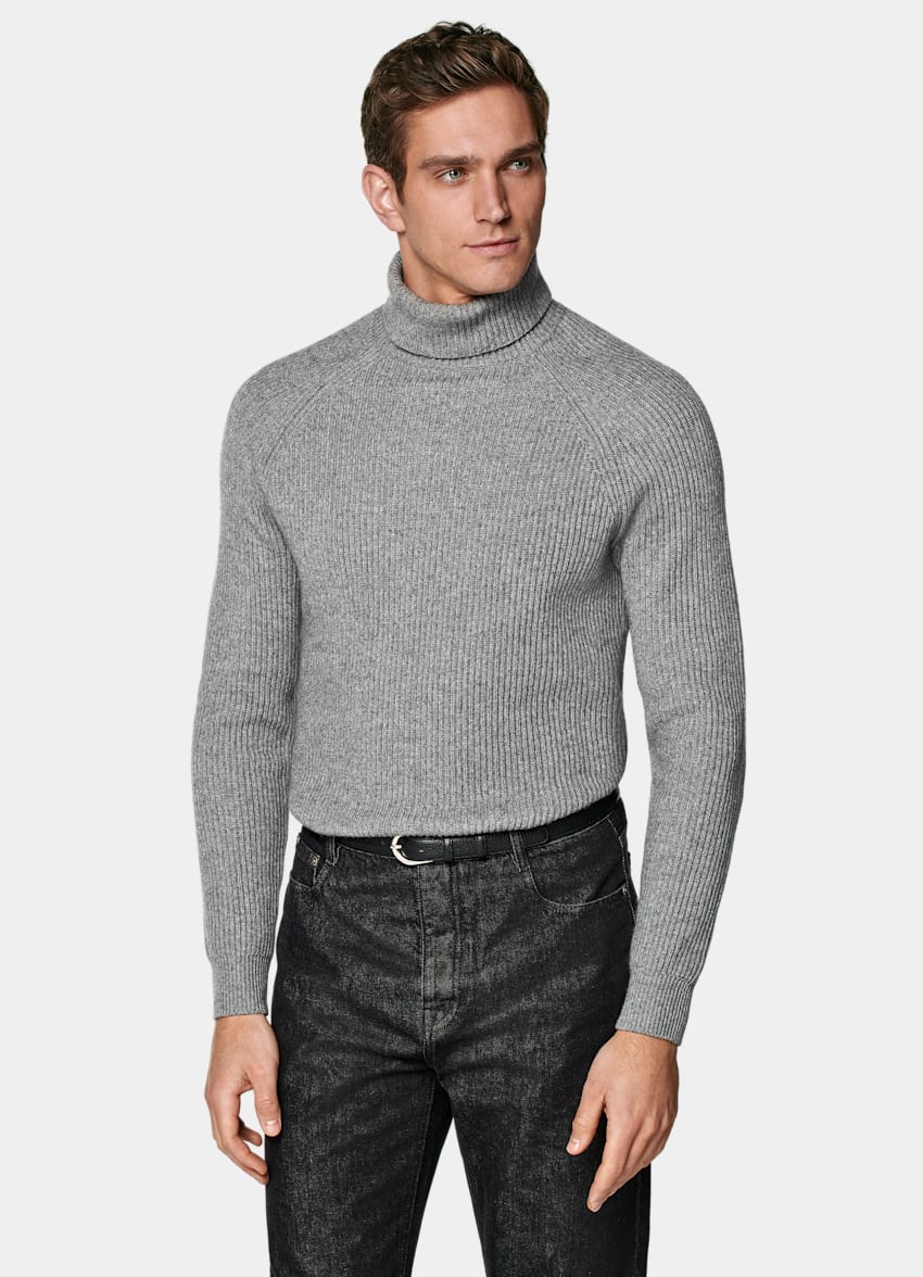 Grey Ribbed Turtleneck