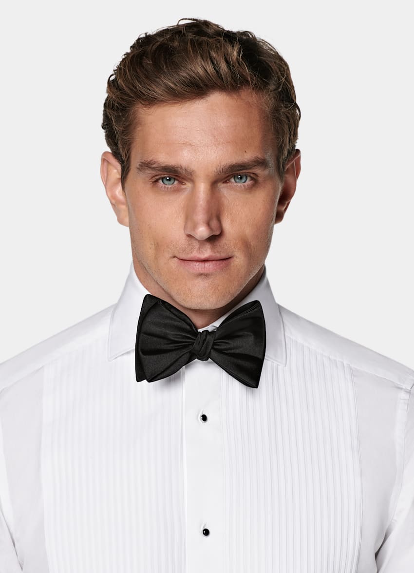 White Plisse Tailored Fit Tuxedo Shirt
