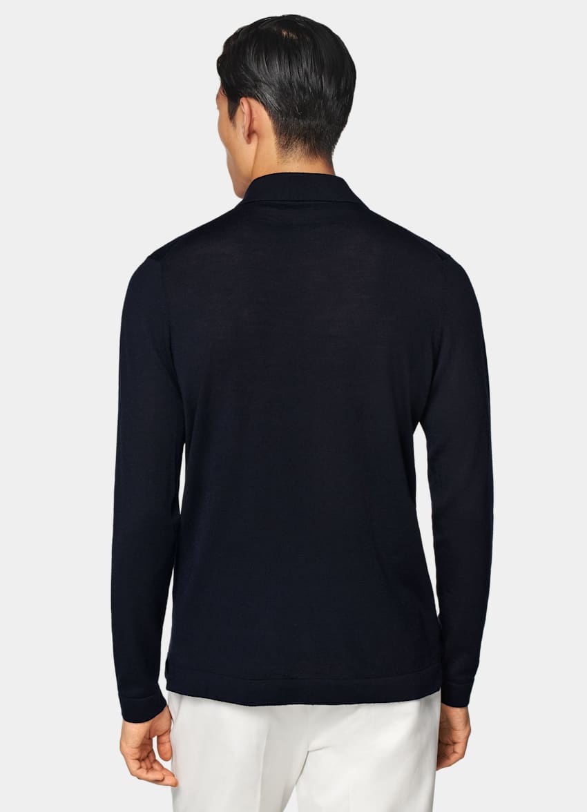 Navy Merino Long Sleeve Polo Cardigan