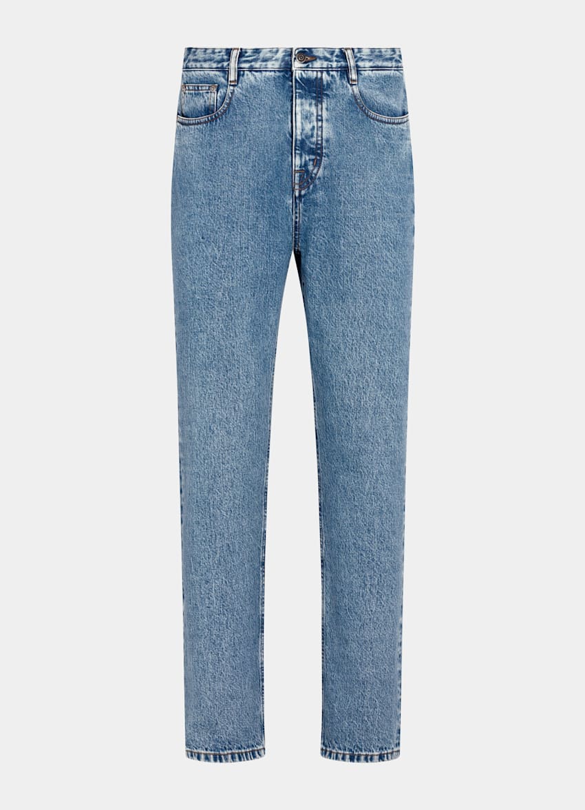 Mid Blue Washed Straight Leg Jeans