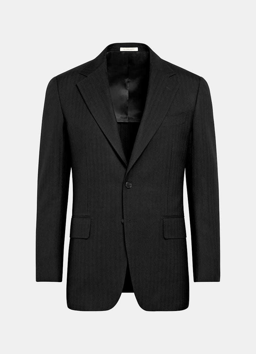 Black Herringbone Tailored Fit Milano Suit