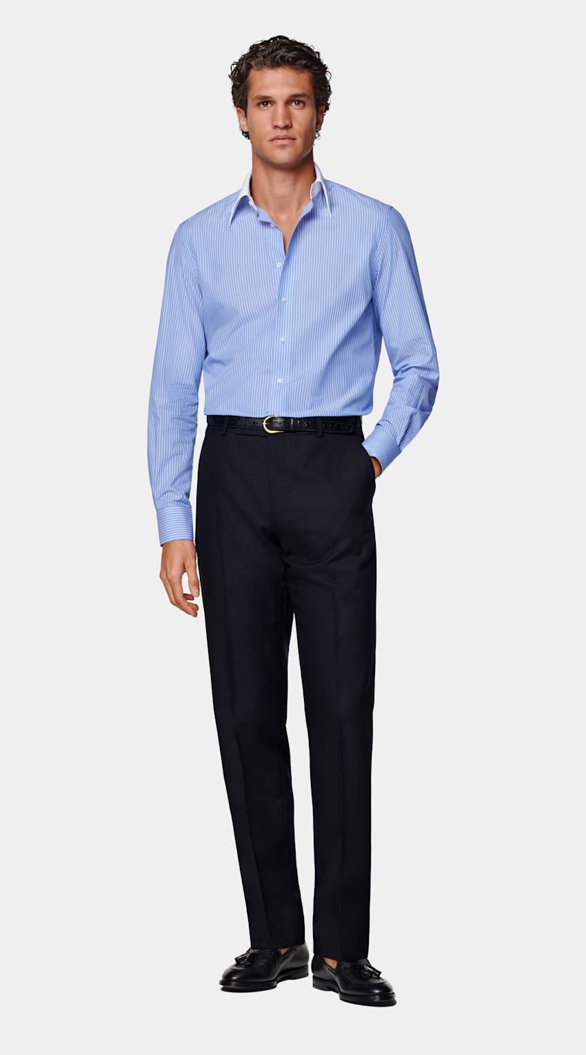 Light Blue Striped Tailored Fit Shirt