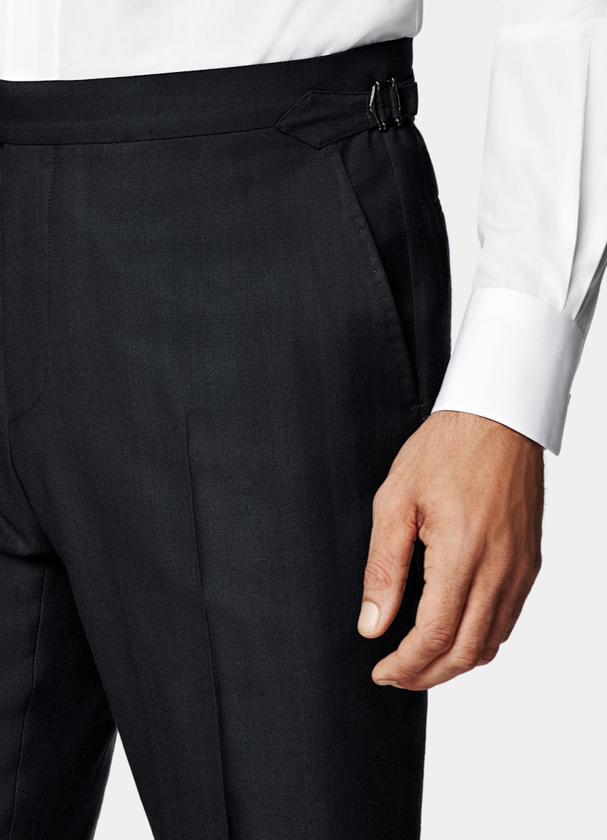 Navy Herringbone Tailored Fit Havana Suit