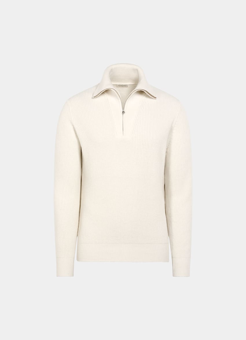 Off-White Ribbed Half Zip